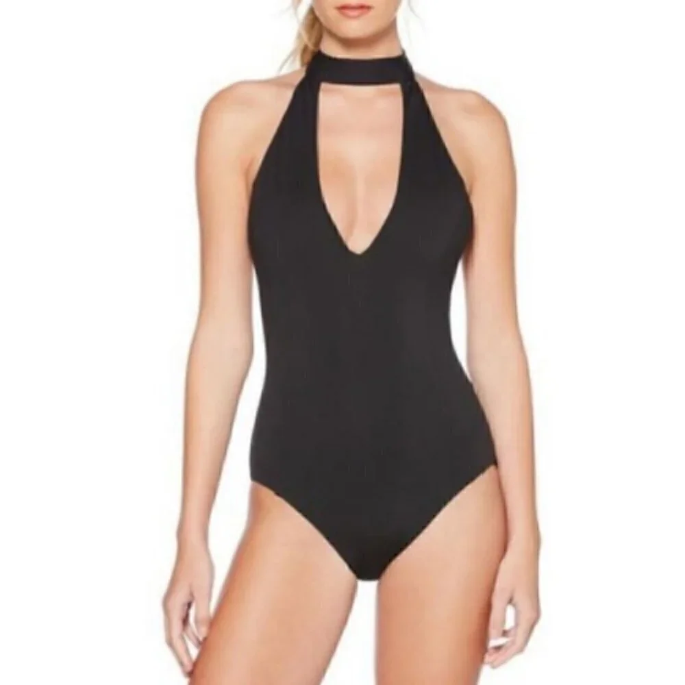 NWT LAUNDRY Italian Luxe Solid Choker 1Piece swim